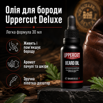 Олія для бороди Uppercut Deluxe Beard Oil 30 мл легкий нежирний догляд для пом’якшення, живлення та блиску бороди