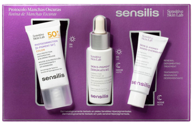 Набір для догляду за обличчям Sensilis Skin D-Pigment Protocole Anti-Dark Spots Сироватка проти пігментних плям 30 мл+ крем для обличчя 15 мл + Відтінковий мус для обличчя SPF 50+ 15 мл (8428749004288)
