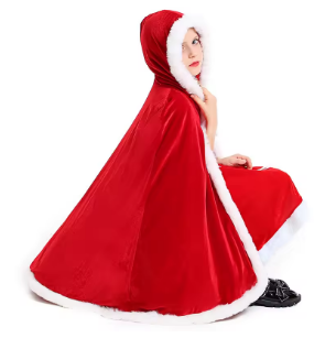 Рождественская накидка Mrs Claus с капюшоном - праздничный плащ Санта / Снегурочка для новогодней вечеринки и косплея