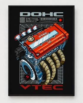 Постер в рамці, плакат 30х40см Honda VTEC B18 скло