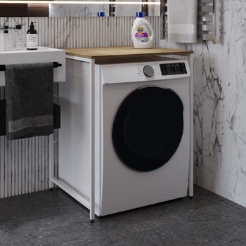 Стеллаж полка Бафрум 401 Ferrum-decor для стиральной машины 90x70,5x60,5 Белый металл ДСП Дуб Евок Прибрежный 16 мм (BED41106)
