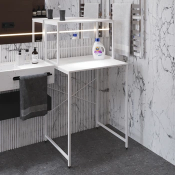 Стеллаж полка Бафрум 402 Ferrum-decor для стиральной машины 133,5x70,5x60,5 Белый металл ДСП Белый 16 мм (BED40214)
