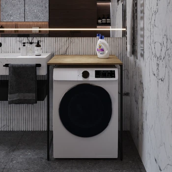 Стелаж полку Бафрум 401 Ferrum-decor для пральної машини 90x70,5x60,5 Чорний метал ДСП Дуб Евок Прибережний 16 мм (BED41101)