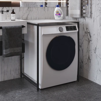 Стелаж полку Бафрум 401 Ferrum-decor для пральної машини 90x70,5x60,5 Чорний метал ДСП Бетон 16 мм (BED40100)