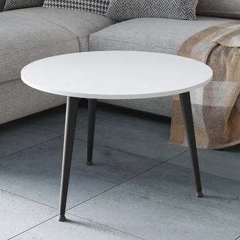 Стол журнальный круглый OPTIMA 1 ноги на конус Ferrum-decor 450x670x670 Черный металл ДСП Белый 16 мм (OPTIM1000)