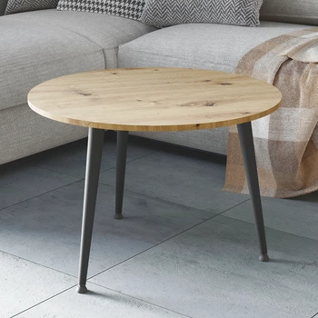 Стіл журнальний круглий OPTIMA 1 ноги на конус Ferrum-decor 450x670x670 Чорний метал ДСП Дуб Артезіан 16 мм (OPTIM1005)