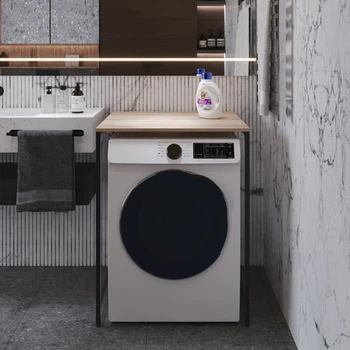 Стеллаж полка Бафрум 401 Ferrum-decor для стиральной машины 90x70,5x60,5 Черный металл ДСП Дуб Сонома 16 мм (BED40103)