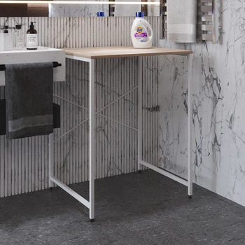 Стелаж полку Бафрум 401 Ferrum-decor для пральної машини 90x70,5x60,5 Білий метал ДСП Дуб Сонома 16 мм (BED40111)