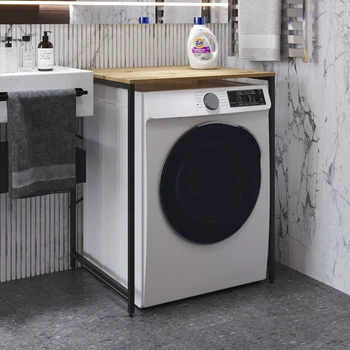 Стелаж полку Бафрум 401 Ferrum-decor для пральної машини 90x70,5x60,5 Чорний метал ДСП Дуб Артезіан 16 мм (BED40107)