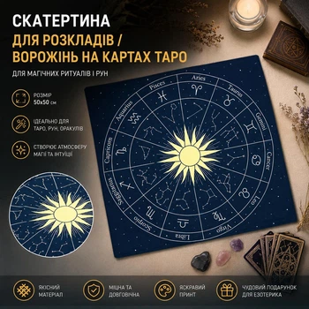 Скатертина для розкладів / ворожінь на картах Таро YELLOW SUN квадратна скатертина для магічних ритуалів і рун, 50х50 см, синій (86066121)
