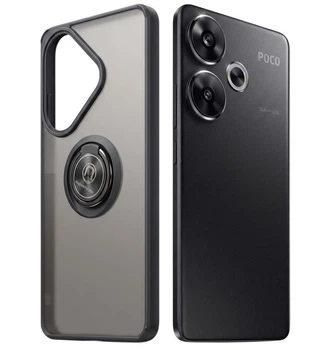 Чехол Fiji Colorframe для Poco F6 матовый бампер с кольцом подставкой Black
