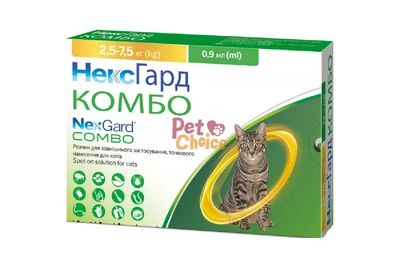 Капли на холку для котов 2,5-7,5 кг NexGard Combo от блох клещей глистов 1 пипетка 0,9 мл Boehringer Ingelheim