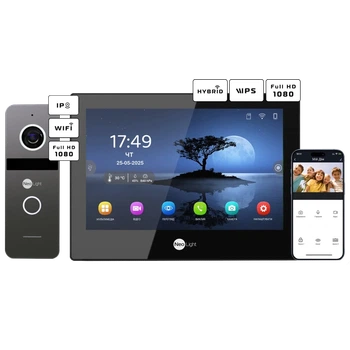 Комплект видеодомофона Neolight ALPHA Hybrid Black + SOLO IPW Graphite с уголком, PoE адаптер для вызовной панели