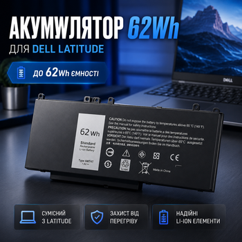 Аккумуляторная батарея K KYUER 6MT4T для Dell Latitude E5470 E5570 E5270 Precision 3510 7.6V 62Wh литий-ионная черная