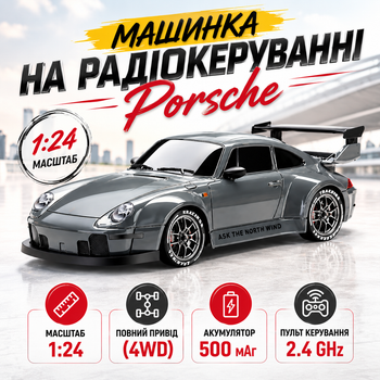 Детская радиоуправляемая машина на пульте управления Porsche Мощная для дрифта и гонки 1:24 с полным приводом 4WD