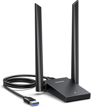 Wi-Fi адаптер UGREEN USB WIFI адаптер для настольного ПК 5dBi с двумя антеннами 5G/2.4G Black (CM495)