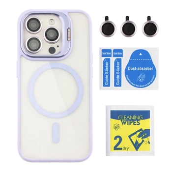 Чохол TPU+PC+Metal Stand Case з MagSafe and Camera Lenses для iPhone 14 Pro Purple