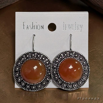 Сережки из натурального камня Сердолик цвет оранжево-коричневый (05010028-03)