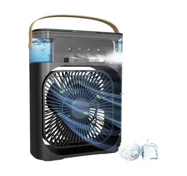 Портативный вентилятор Portable Cold Fan с функцией увлажнения и ароматизации воздуха 3 скорости, встроенный аккумулятор, подсветка Черный