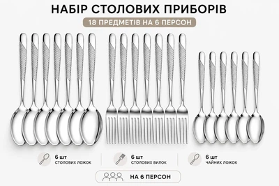Набор столовых приборов из нержавеющей стали 18 предметов (6 персон) LS-1 – ложки/вилки/чайные ложки