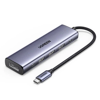 USB-хаб UGREEN CM511 5-in-1 USB-C to DisplayPort+3xUSB-A 3.0+USB-C 3.0 + USB-C PD 3.0 100W Power Port Gray (75642)