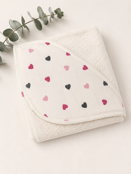 Полотенце-уголок детский Baby Comfort Розовые сердечки 75*75 см белая махра