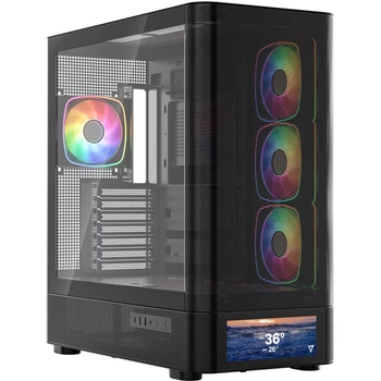 Корпус Modecom VOLCANO AQ500 ARGB MIDI FRONT LCD 6,2”, 4x120mm fans BLACK без БП ATX (MC-A-AQ500-4FA-B)