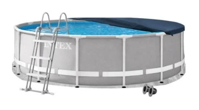 Каркасный бассейн Intex 26724-4в1 серый круглый на 14614 л из ПВХ и стали 457х107 см с подстилкой стремянкой и тентом (9-163-26724-4)