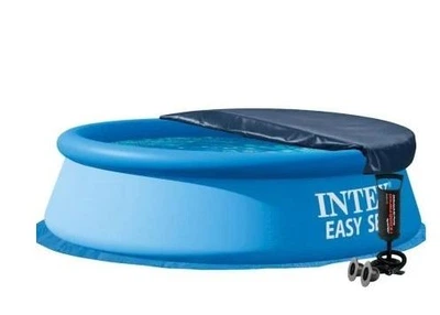 Надувной бассейн Intex 28106-4в1 cиний круглый открытый из ПВХ на 1942 л с подстилкой насосом и тентом 244х61 см (9-163-#2026_28106-4)