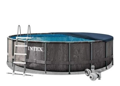 Каркасный бассейн Intex 26744-4в1 круглый на 24311 л из ПВХ и стали с лестницей тентом и подстилкой 549x122 см Коричневый (9-163-26744-4)