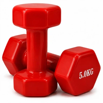 Набор металевих гантель с виниловым покрытием 2 шт по 5 кг Feel Fit Красные