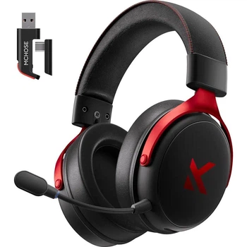 Беспроводная игровая гарнитура MCHOSE V9 Pro Black Red (Радиоканал/Bluetooth/3.5мм) со съемным микрофоном, RGB и звуком 7.1 Черно-красная
