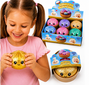 Антистрес іграшка Булочка Пельмень Сквіш 10 см Squishy Dumpling з блискітками kawaii колір сюрприз