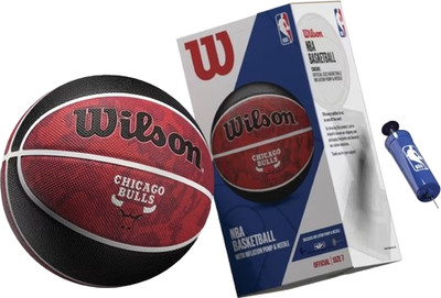 Мяч баскетбольный Wilson NBA Team Tribute BSKT Chi Bulls Size 7 в подарочной коробке + насос (WZ4021501XP)