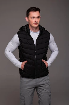 Жилетка чорна утеплена R.A. знімний капюшон 2524-2XL