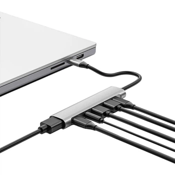 Док-станція розширення Youlianxing Type-C — HDMI, шестиканальний USB-C-хаб, адаптер для навушників 3,5 мм, конвертер 4K, сумісна з хмарними комп'ютерами Huawei і ZTE, ноутбуками, смартфонами та планшетами.