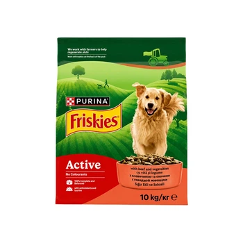 Сухий повнораціонний корм для дорослих активних собак Purina Friskies Active зі смаком яловичини 10 кг