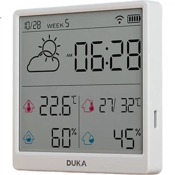 Комнатный термометр-гигрометр DUKA со встроенными часами, Wi-Fi, умный дом, цифровые электронные часы, съемная и настольная конструкция TH3, белый цвет.