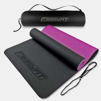 Коврик для йоги, пилатеса и фитнеса EasyFit EF-1924s-BV, противоскользящий, TPE, Черный, 183×61×0,6 см. + чехол