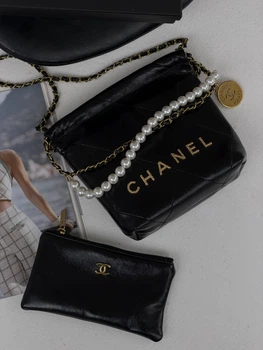 Сумка жіноча клатч через плече 22 Mini Handbag з перлинами чорний 22 Міні