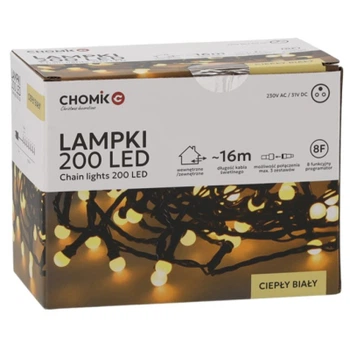 Гирлянда Chomik Кульки-змійка 200 LED 16 м, теплий білий, IP44, від мережі (5900779880146)