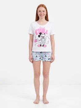 Пижама (футболка + шорты) женская хлопковая Disney Mickey WE3618 L Белая (3609086546753)
