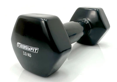 Гантель для фитнеса EasyFit EF-0030-BK, виниловая, шестигранная, 3 кг, Чёрная (1 шт.)