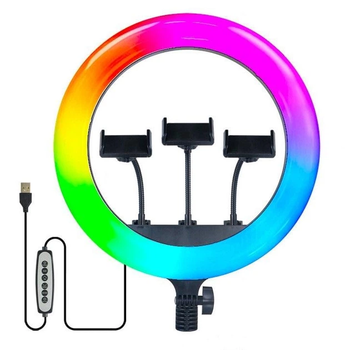 Светодиодная кольцевая лампа селфи кольцо RGB MJ36 36см три держателя, без подставки