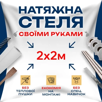 Натяжна стеля Зроби сам 2×2 м без нагріву — повний комплект для самостійного встановлення стелі без майстрів