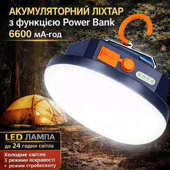 Фонарь лампа светильник Mos Lighting повербанк мощный фонарик на аккумуляторе туристический LED влагозащищенный функция Power Bank кемпинговый походный аварийный ночник с магнитом 15 Ватт USB Type-C 6600 mAh холодный свет
