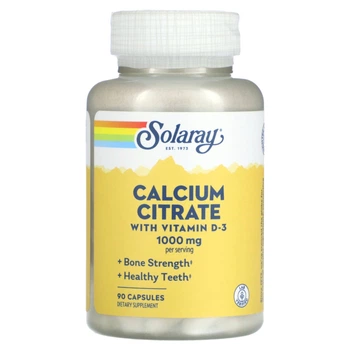 Цитрат кальция с витамином Д-3, Calcium Citrate, Solaray, 1000 мг, 90 капсул