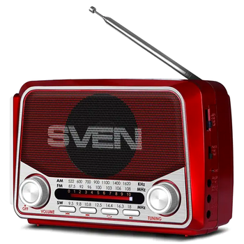 Портативный радиоприемник FM AM SW с USB и microSD для путешествий красный SVEN SE1011