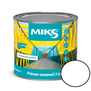 Грунт-емаль 3 в 1 універсальна антикорозійна напівглянсова Miks Color (RAL 9003 біла) 12 кг