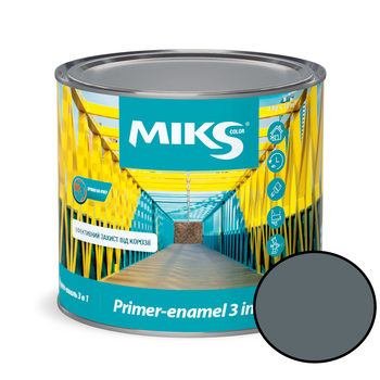 Грунт-емаль 3 в 1 універсальна антикорозійна напівглянсова Miks Color (RAL7024 графітово-сіра) 0,8 кг
